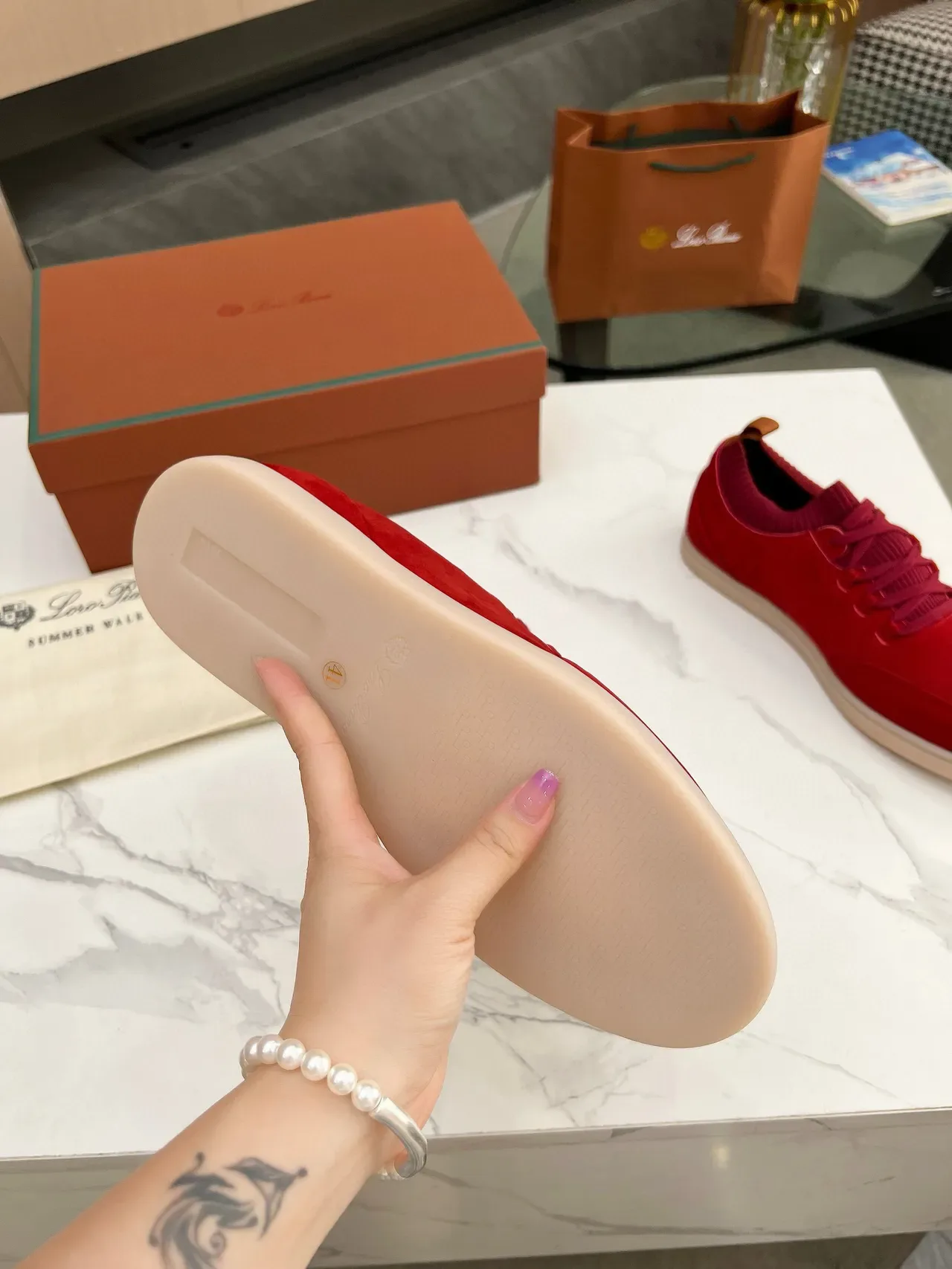 Red Suede Knit-Collar Low-Top Lifestyle Sneakers 8