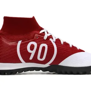 Red White High-Top Knit Upper Sock Collar Turf Soccer Shoes