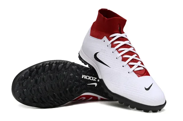 Red White High-Top Knit Upper Sock Collar Turf Soccer Shoes 2