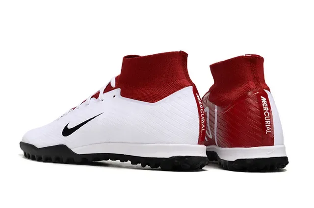 Red White High-Top Knit Upper Sock Collar Turf Soccer Shoes 4