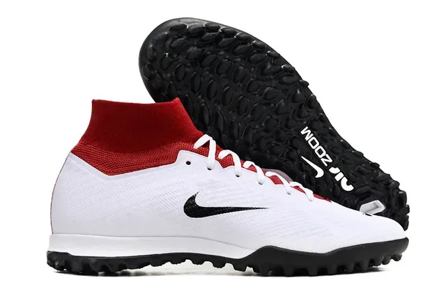 Red White High-Top Knit Upper Sock Collar Turf Soccer Shoes 5