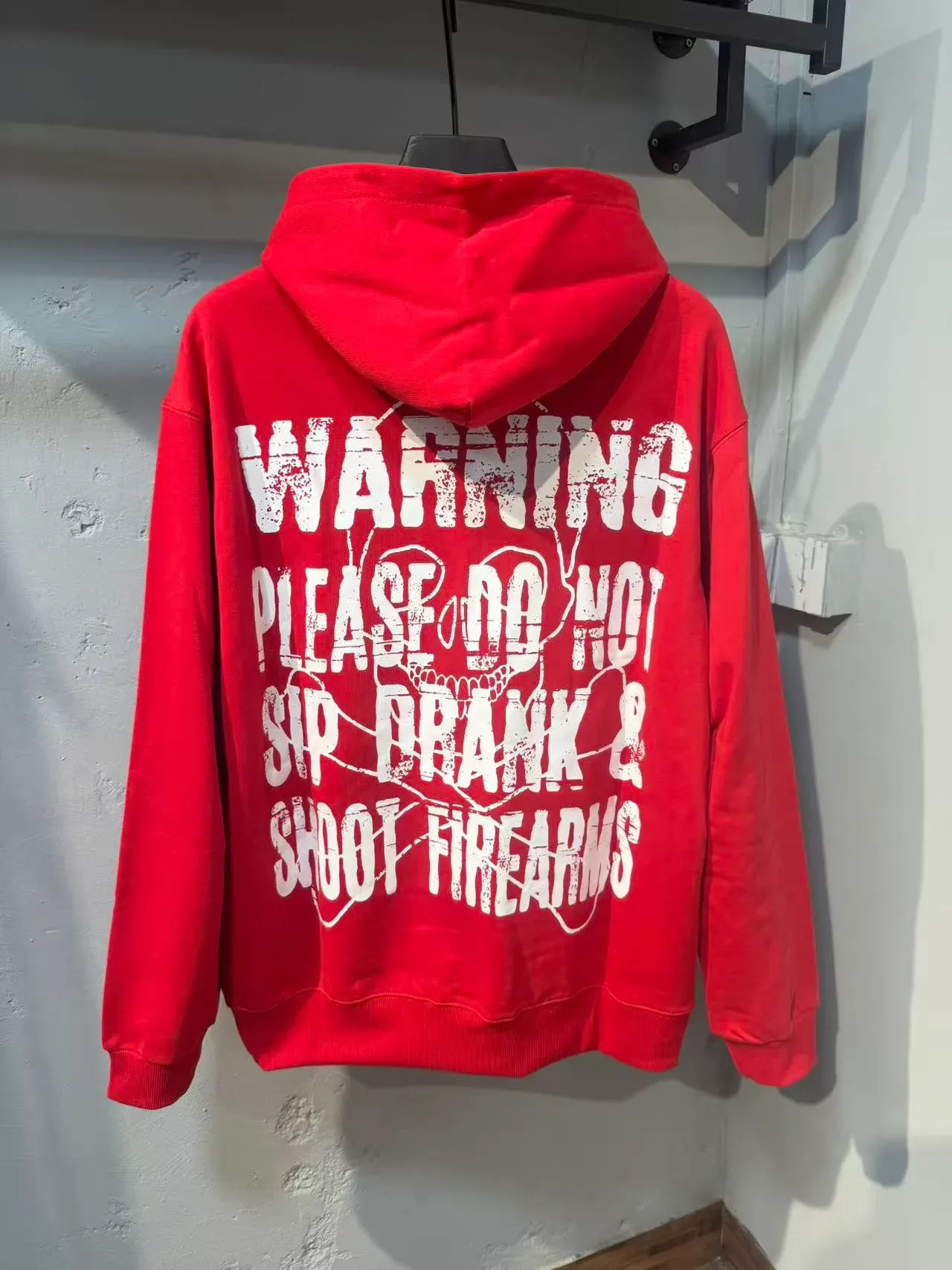Red White Screen-Print Graphic Distressed Typography Hoodie 2