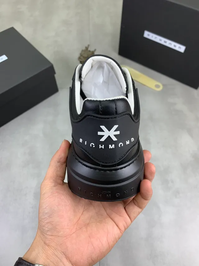 Richmond Black White Leather Platform Sole Sneakers 4