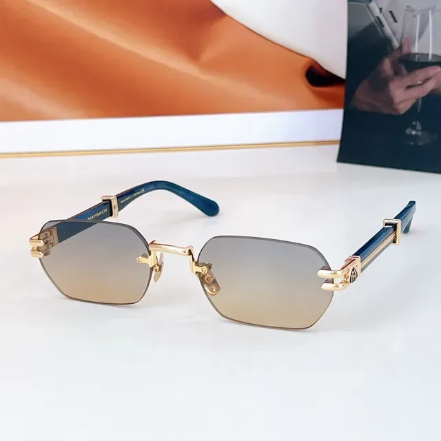 Rimless Gold-Tone Brown Gradient Sunglasses 5
