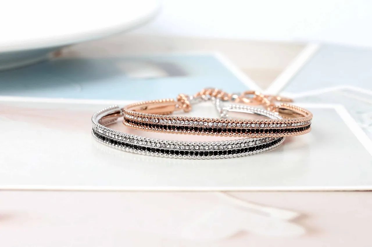 Rose Gold Tone Multi-Row Beaded Pavé Bracelet 2