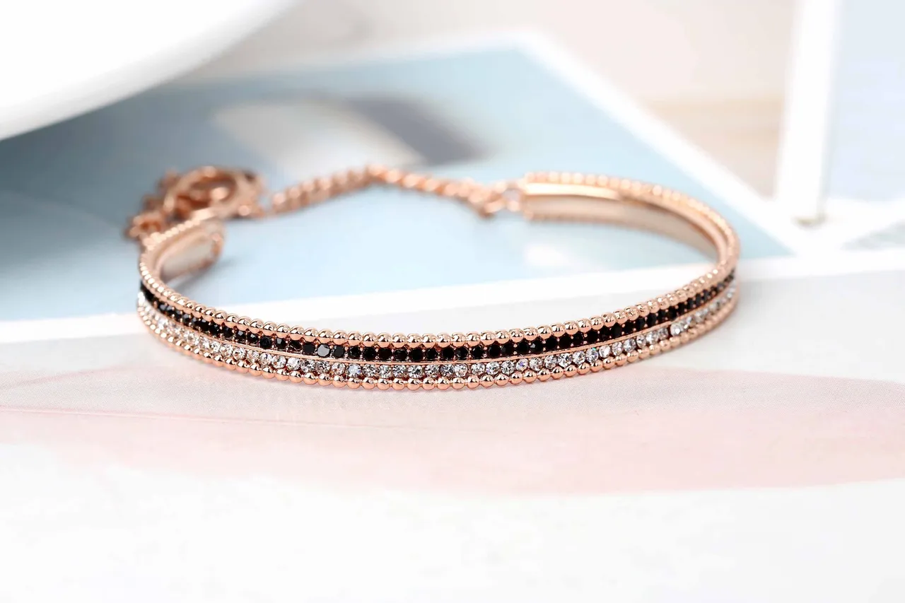 Rose Gold Tone Multi-Row Beaded Pavé Bracelet 6
