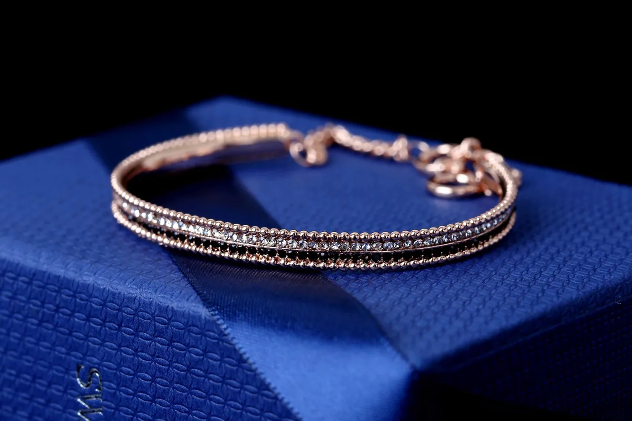 Rose Gold Tone Multi-Row Beaded Pavé Bracelet 8