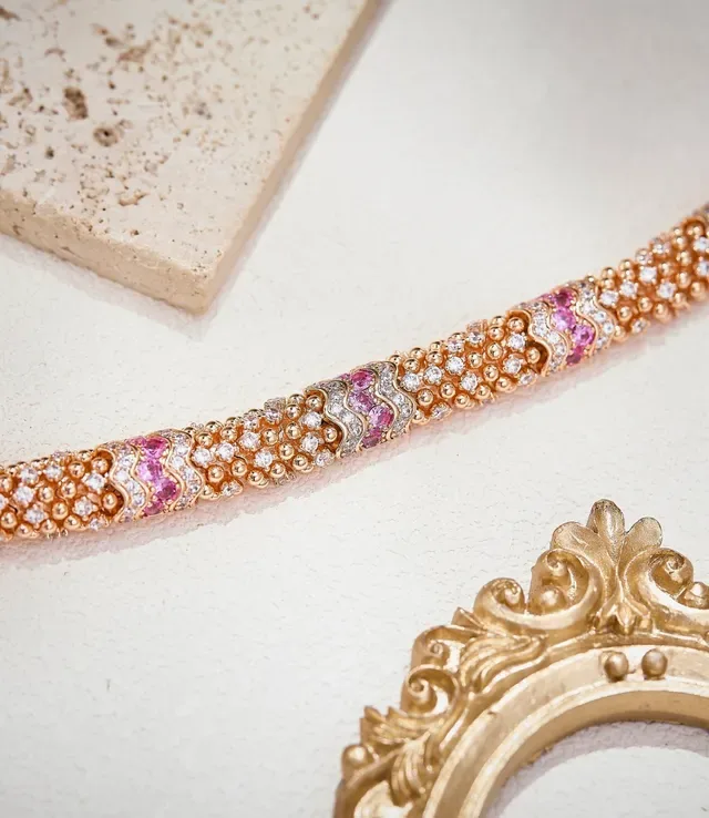 Rose Gold-Tone Snake Motif Pavé Gemstone Necklace 2