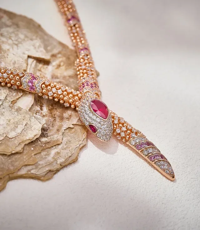 Rose Gold-Tone Snake Motif Pavé Gemstone Necklace 4