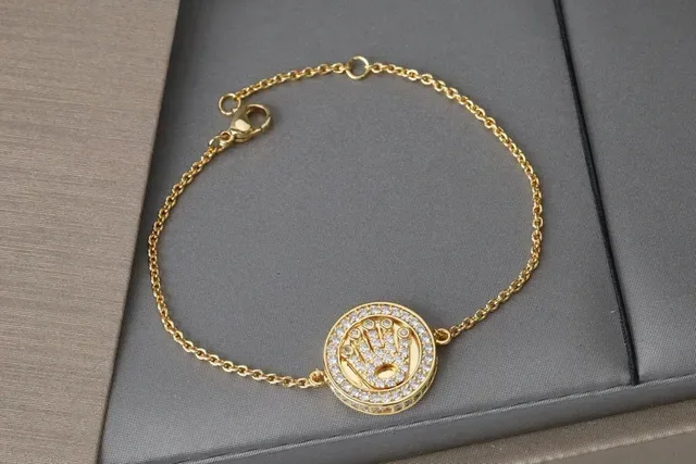 Rose Gold Yellow Gold Silver Hand Motif Pavé Stone Chain Bracelets 9