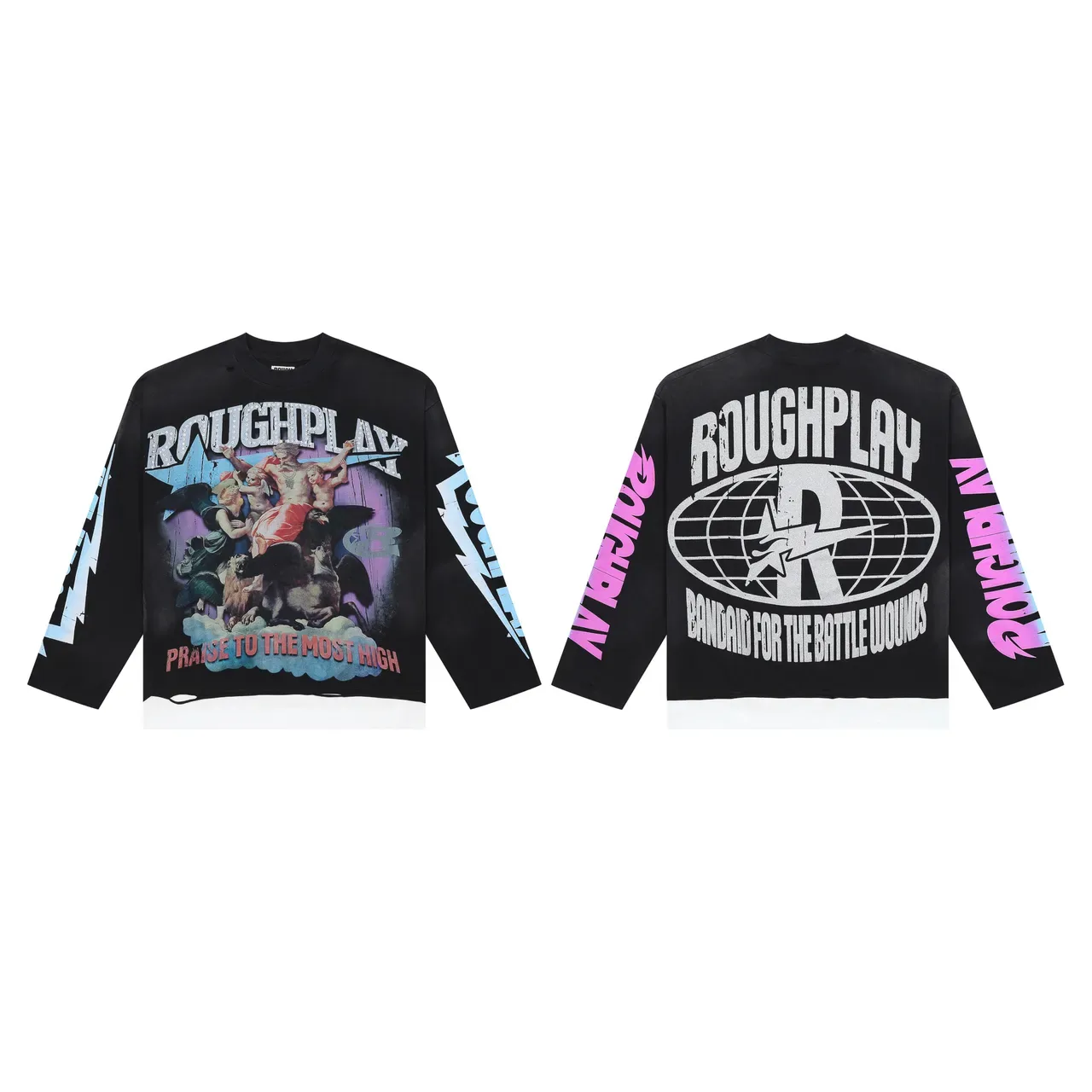 ROUGH Graphic-Print Cut-Hem Long-Sleeve Sweater 2