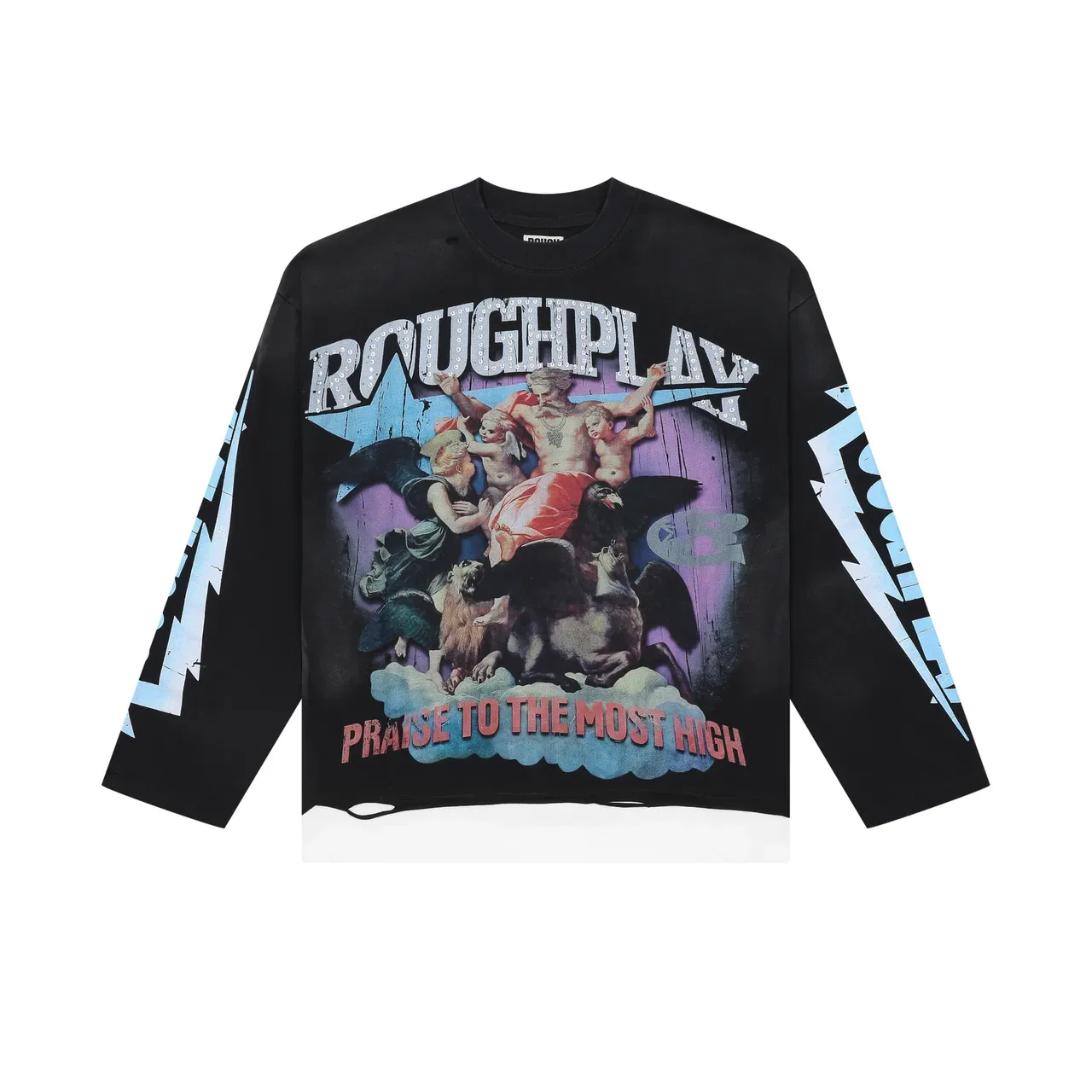ROUGH Graphic-Print Cut-Hem Long-Sleeve Sweater 3