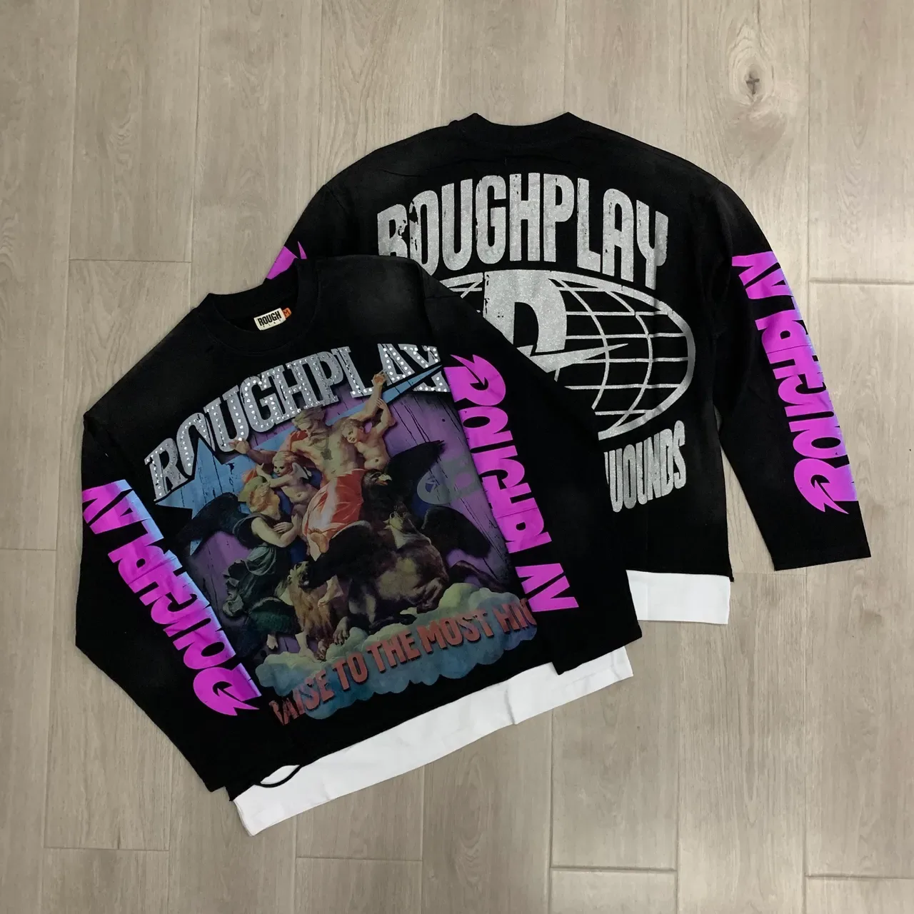 ROUGH Graphic-Print Cut-Hem Long-Sleeve Sweater 5