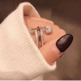 Safety-Pin Motif Pavé-Set Stacked Rings
