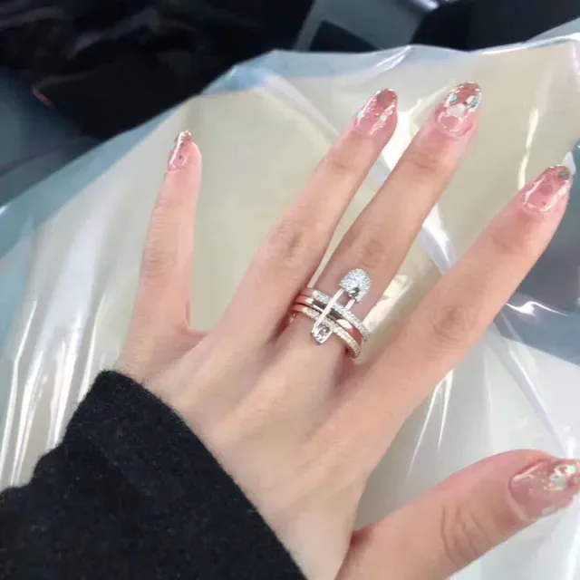 Safety-Pin Motif Pavé-Set Stacked Rings 2