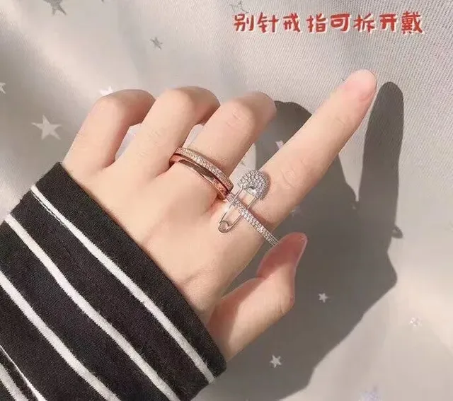 Safety-Pin Motif Pavé-Set Stacked Rings 3