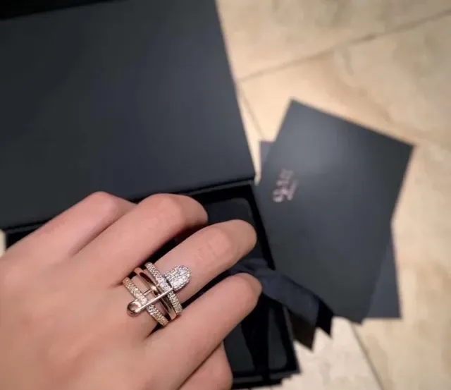 Safety-Pin Motif Pavé-Set Stacked Rings 4