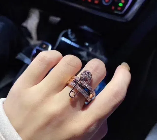 Safety-Pin Motif Pavé-Set Stacked Rings 5