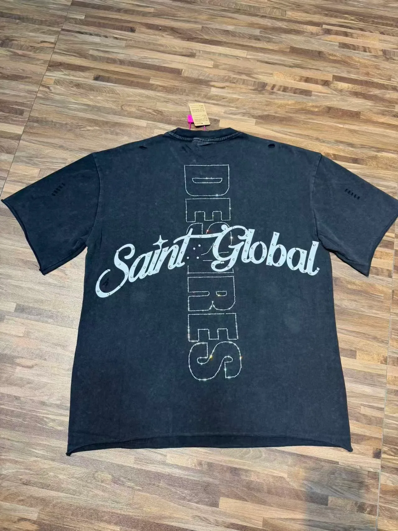 Saints Global Black Multicolor Distressed Graphic-Print T-Shirt 4