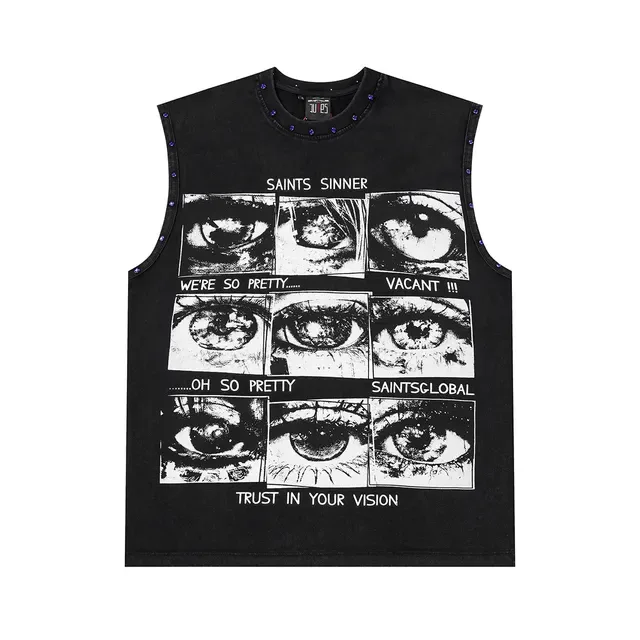 Saints Sinner Graphic-Print Rhinestone-Trimmed Black Denim Vest Top 3