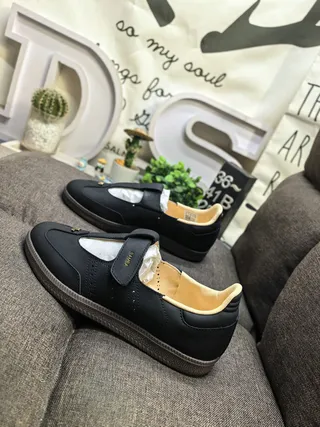 Samba Black Beige Laceless Single-Strap Mary Jane Shoes 7