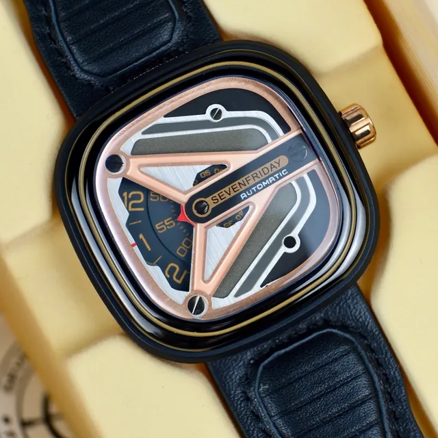 SEVENFRIDAY Automatic Black Gold Open-Worked Multi-Layer Dial Structural Bridges Mechanical Watch 4