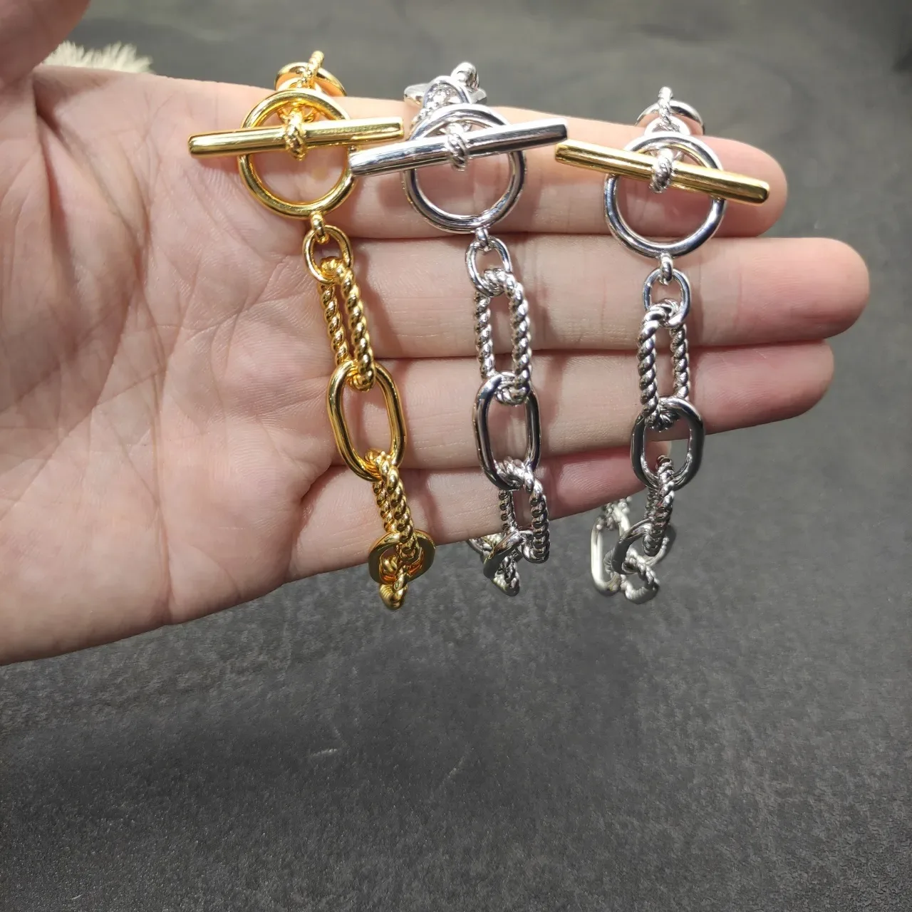 Silver and Gold Rope-Twist Chain Toggle Bracelet 2