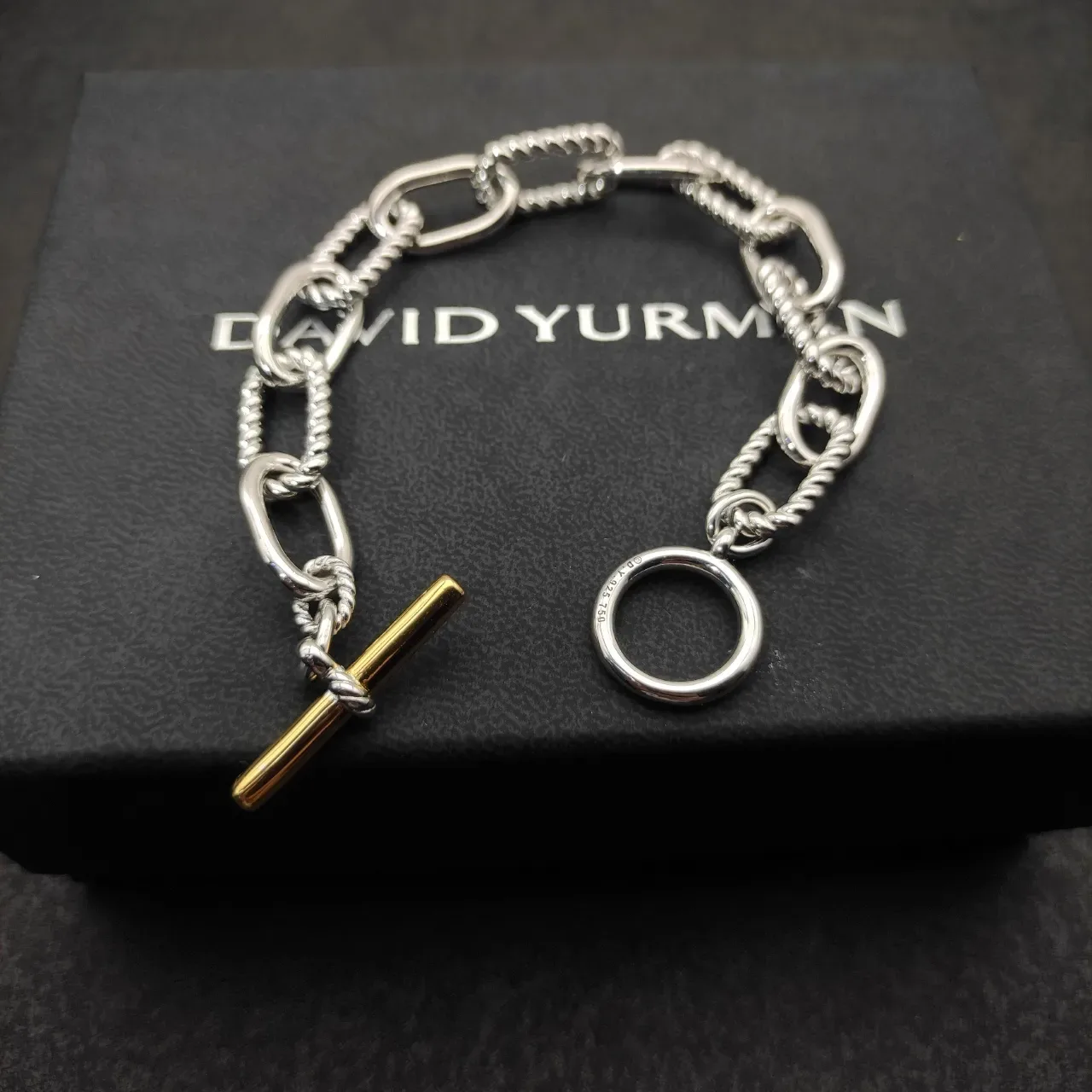Silver and Gold Rope-Twist Chain Toggle Bracelet 4