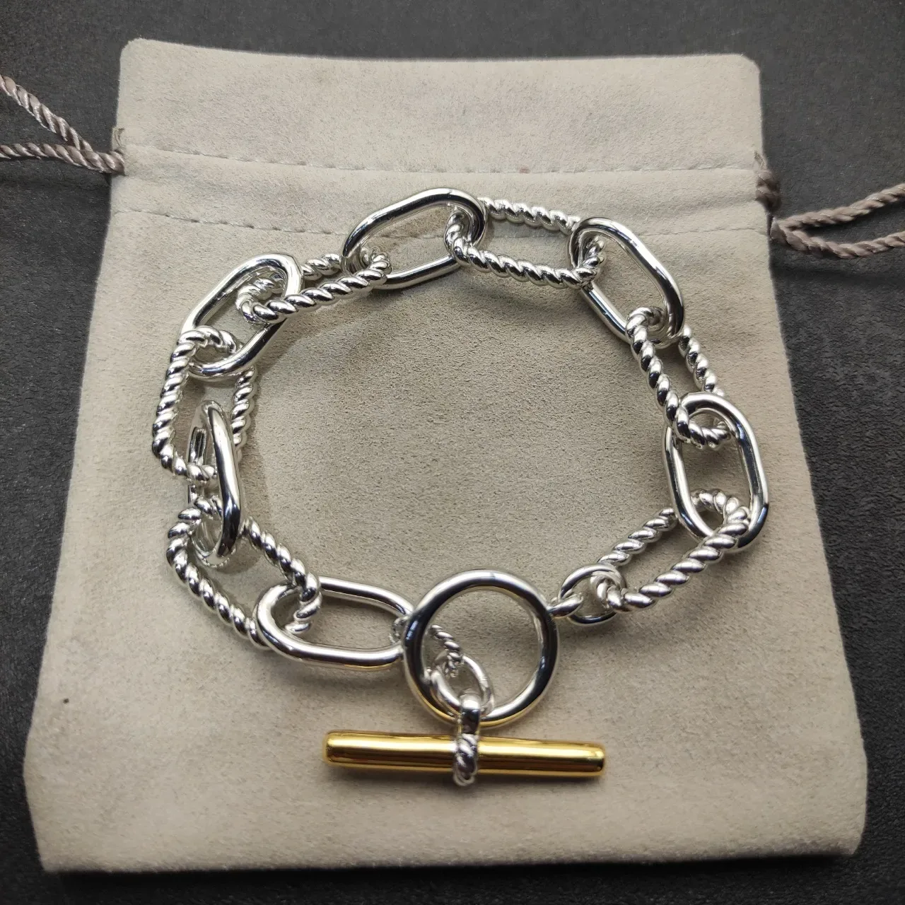 Silver and Gold Rope-Twist Chain Toggle Bracelet 7