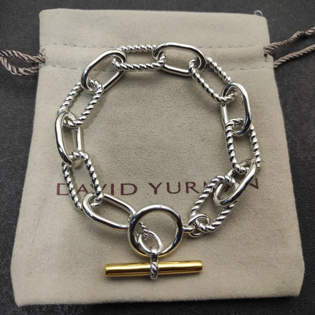 Silver and Gold Rope-Twist Chain Toggle Bracelet 8
