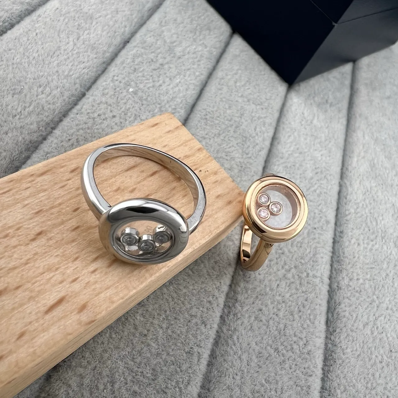 Silver and Gold Rotating Bezel Three-Stone Crystal Ring 5