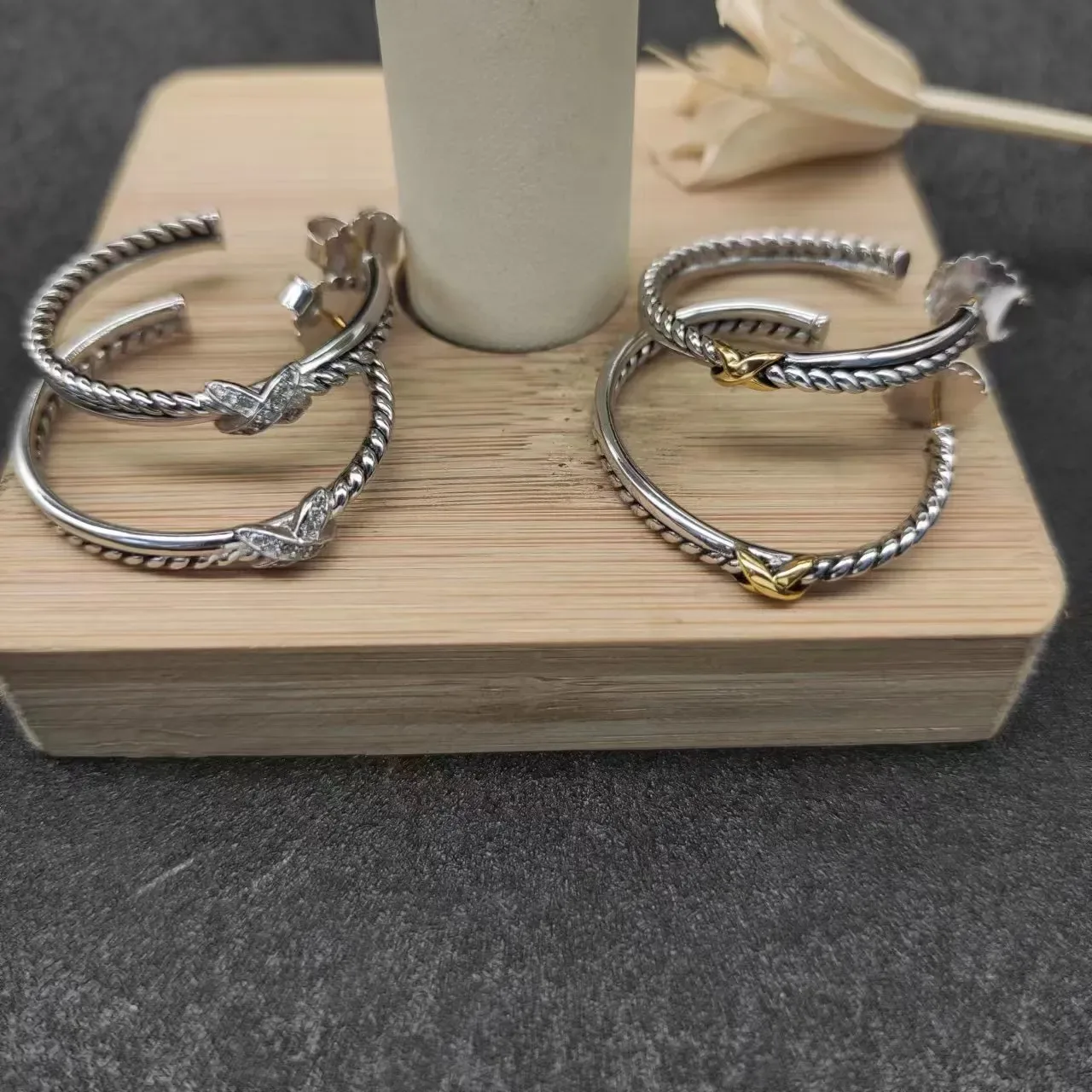 Silver and Gold Twisted Rope Hoop Earrings 2