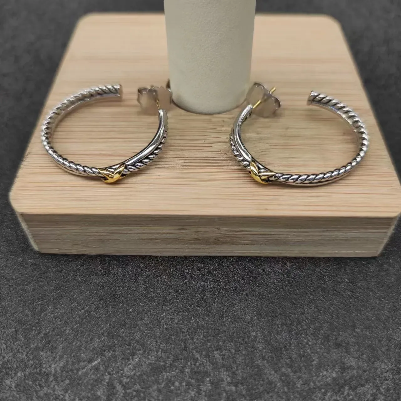 Silver and Gold Twisted Rope Hoop Earrings 7