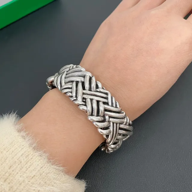Silver and Gold Woven Twisted Open Cuff Bracelets 2
