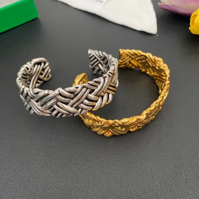 Silver and Gold Woven Twisted Open Cuff Bracelets 5