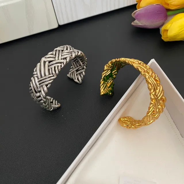 Silver and Gold Woven Twisted Open Cuff Bracelets 6