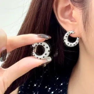 Silver Black Crescent Hoop Pavé Crystal Earrings