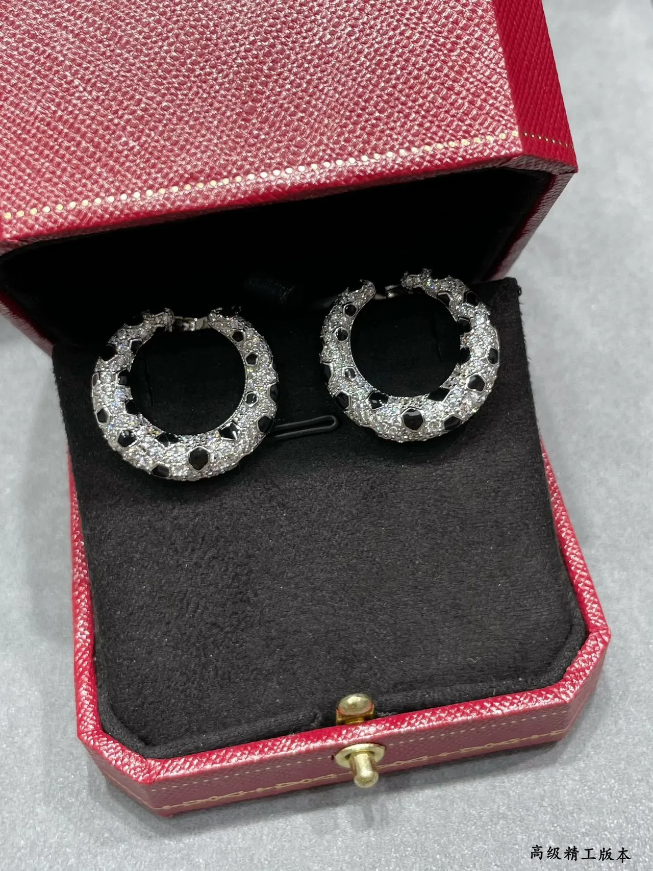 Silver Black Crescent Hoop Pavé Crystal Earrings 3