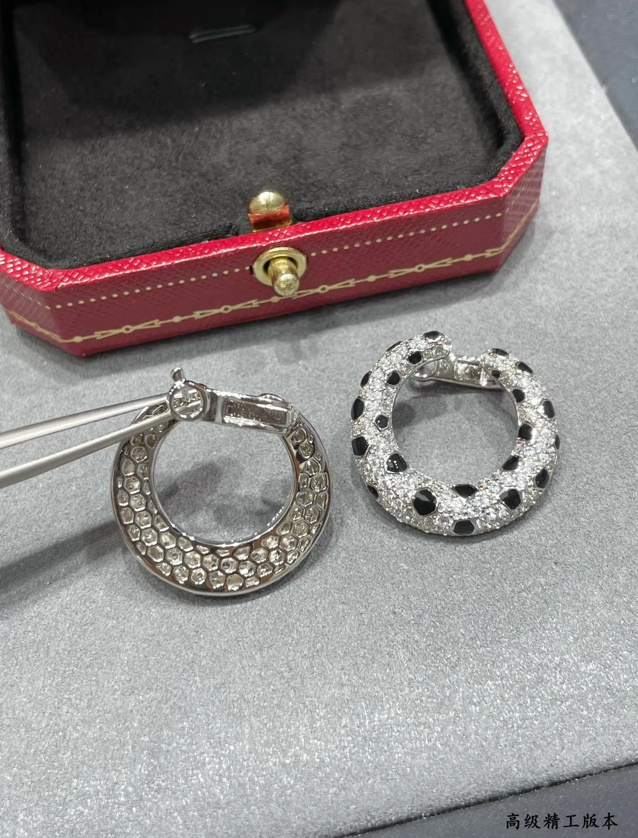 Silver Black Crescent Hoop Pavé Crystal Earrings 4