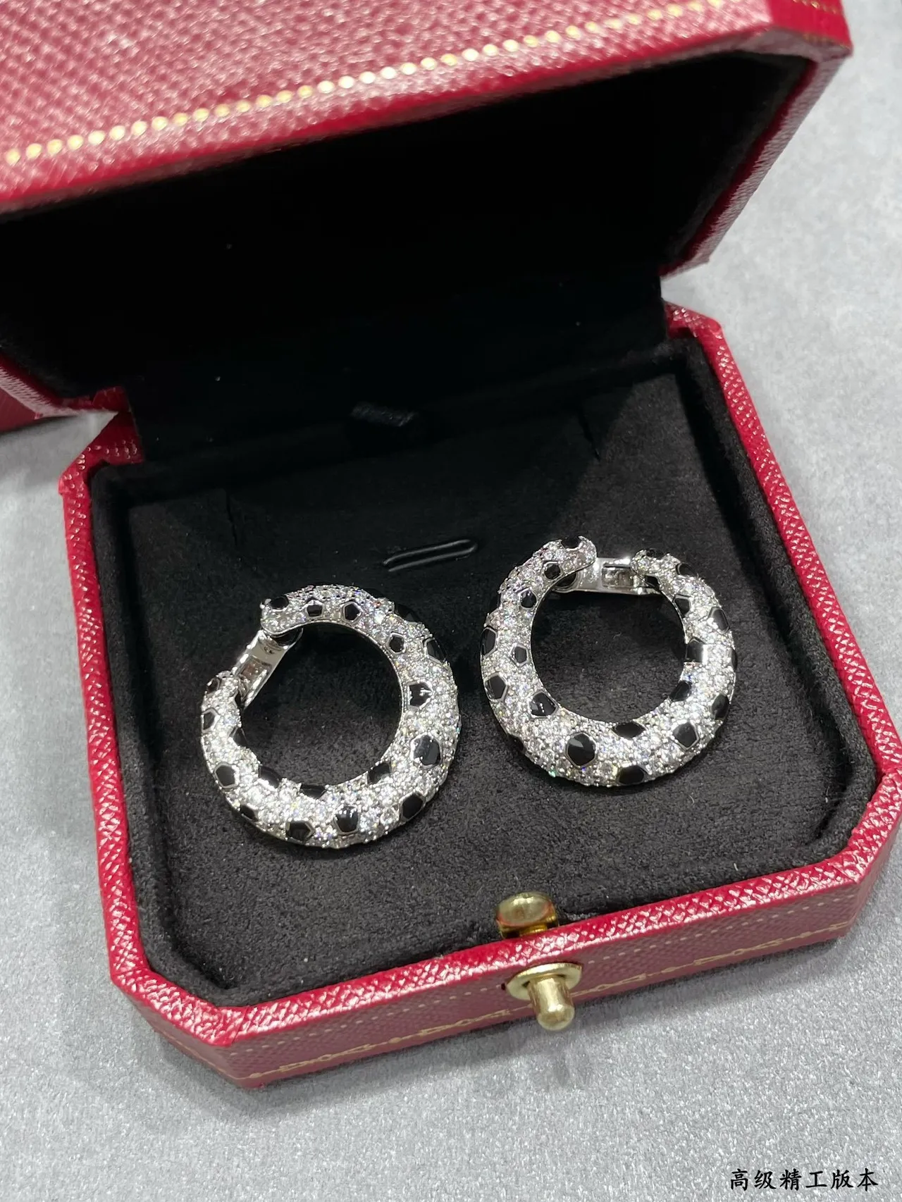 Silver Black Crescent Hoop Pavé Crystal Earrings 5
