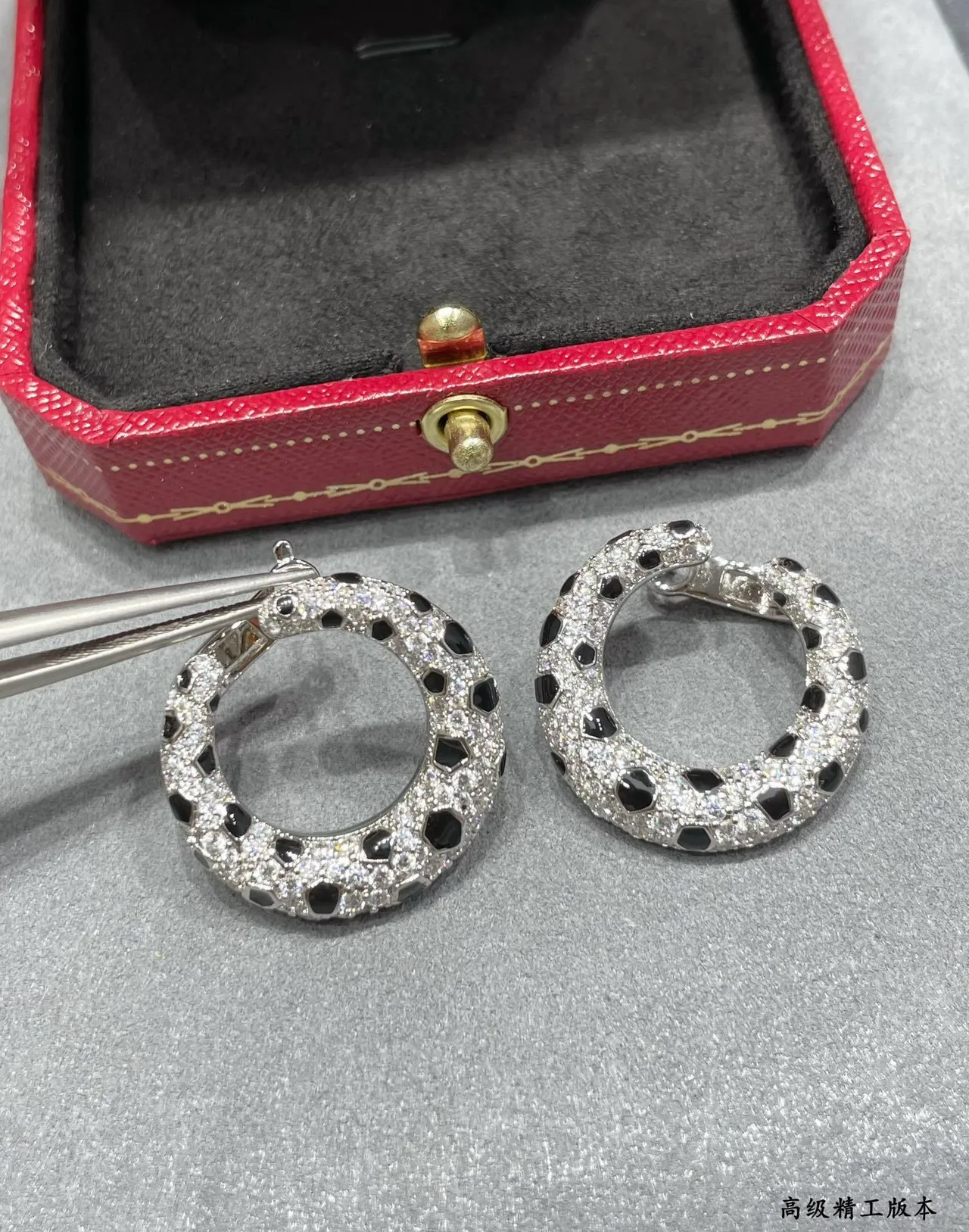 Silver Black Crescent Hoop Pavé Crystal Earrings 6