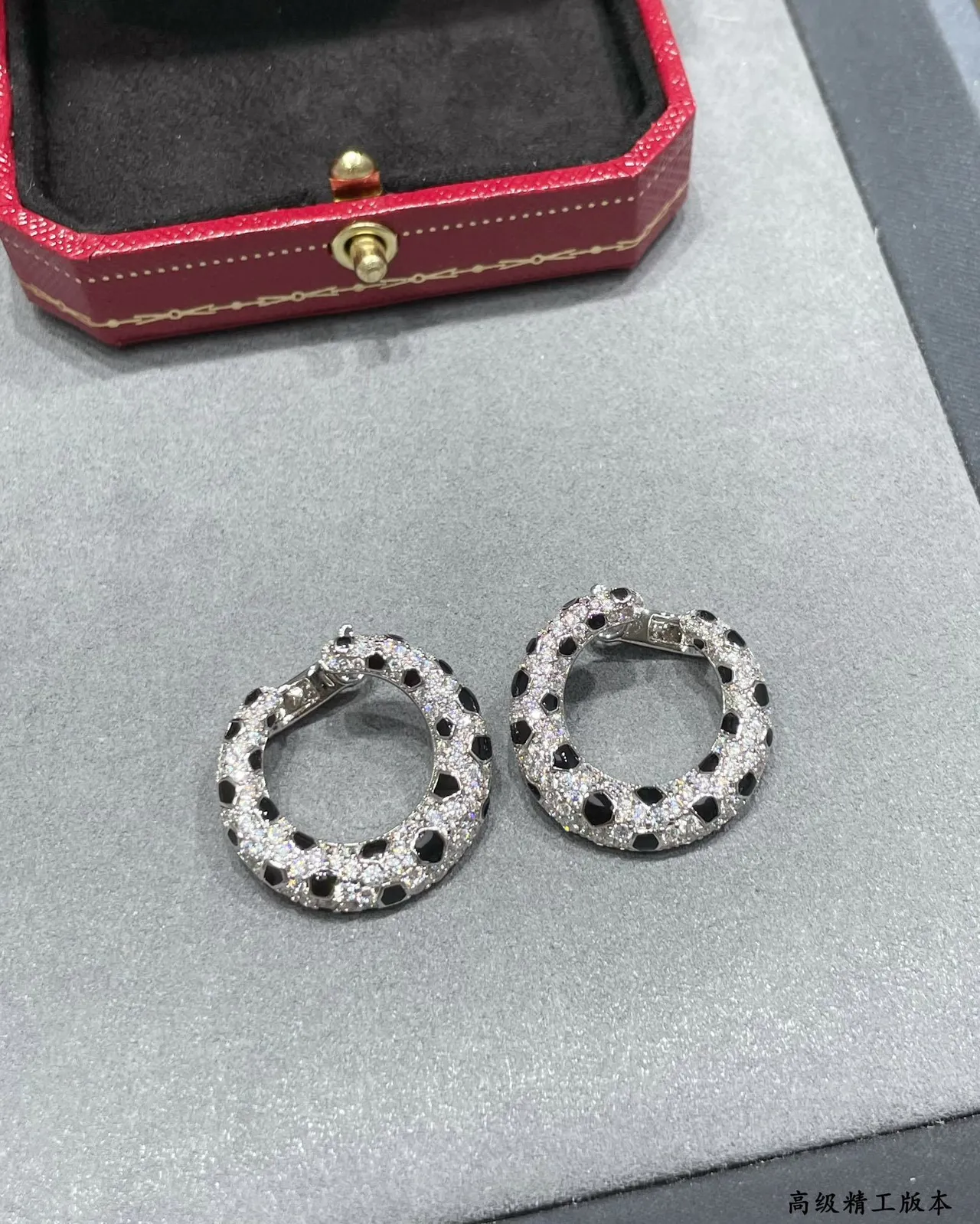 Silver Black Crescent Hoop Pavé Crystal Earrings 7