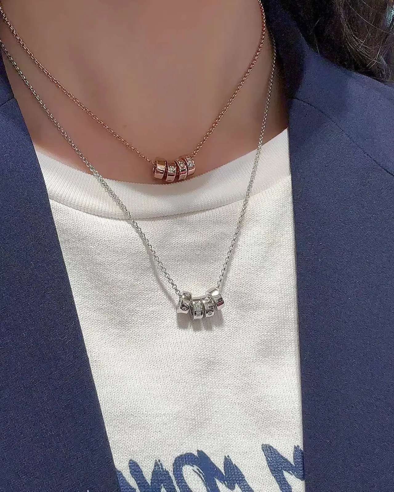 Silver Chain Three Cylindrical Charms Necklace 3