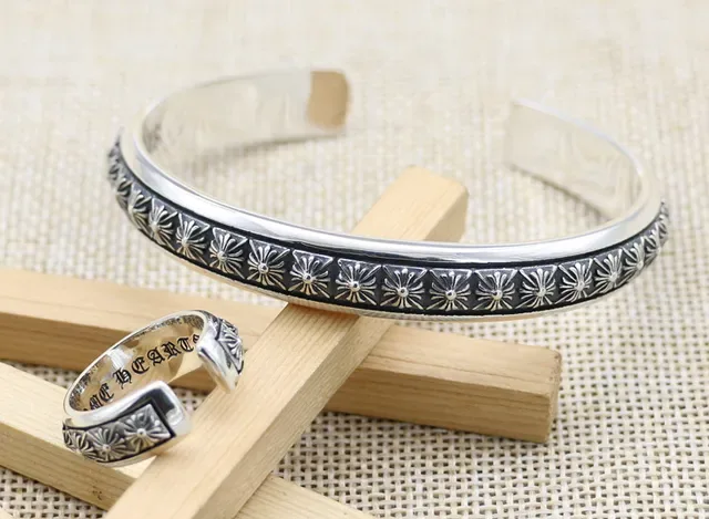 Silver Engraved Starburst Open Cuff Bracelet 3