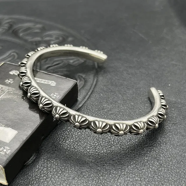 Silver Floral Motif Open Cuff Bracelet 4