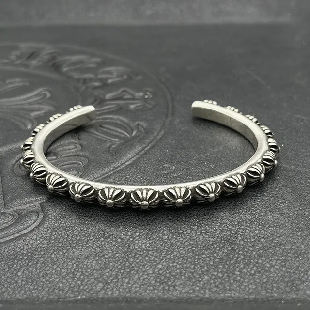 Silver Floral Motif Open Cuff Bracelet 5