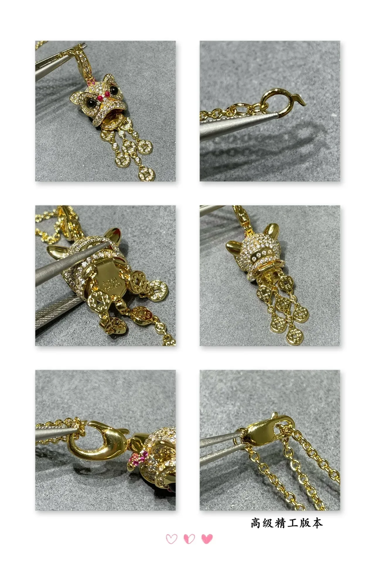 Silver Gold Animal-Head Pendants Pavé-Set Stones Necklace 2