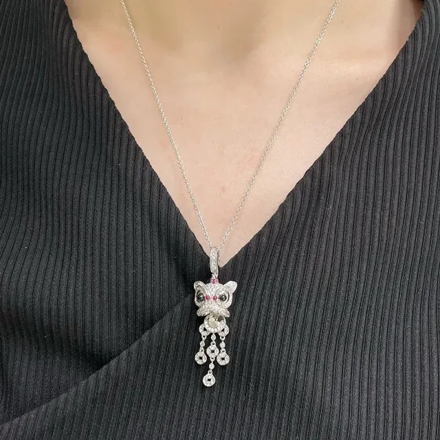 Silver Gold Animal-Head Pendants Pavé-Set Stones Necklace 9