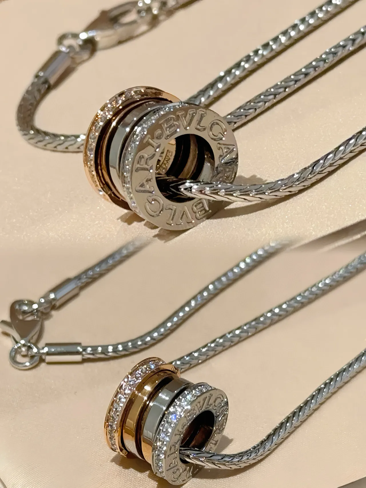 Silver Gold Braided Chain Multi-Ring Pendant Necklace 4
