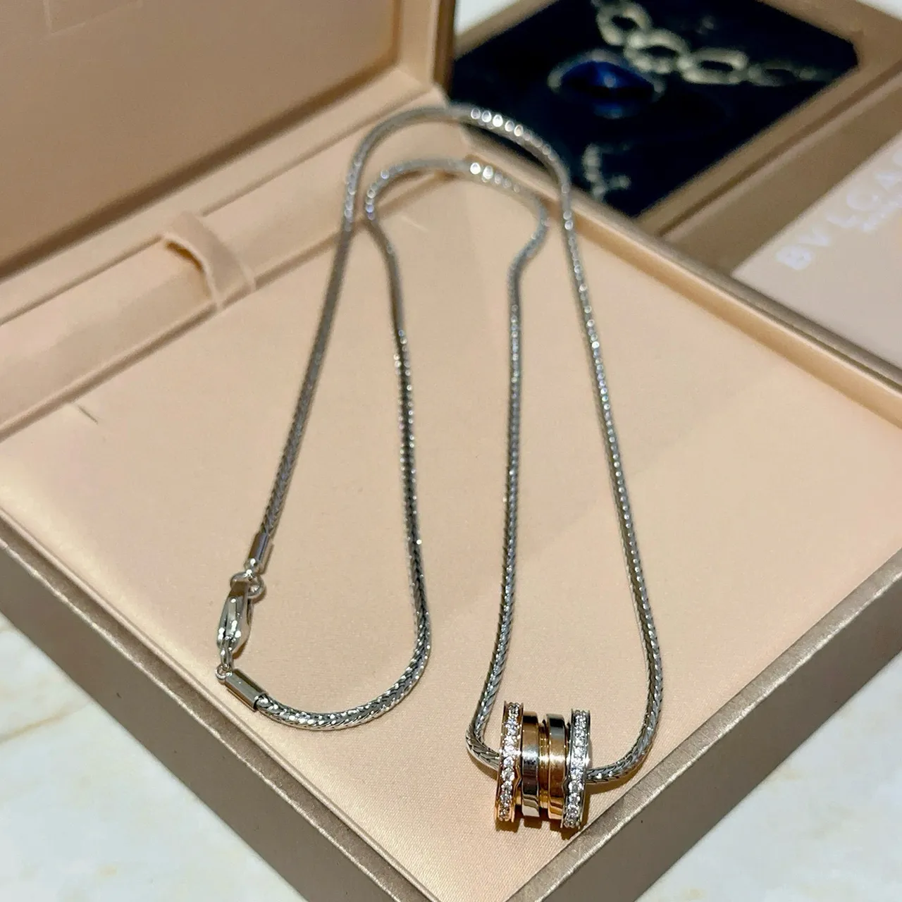 Silver Gold Braided Chain Multi-Ring Pendant Necklace 6